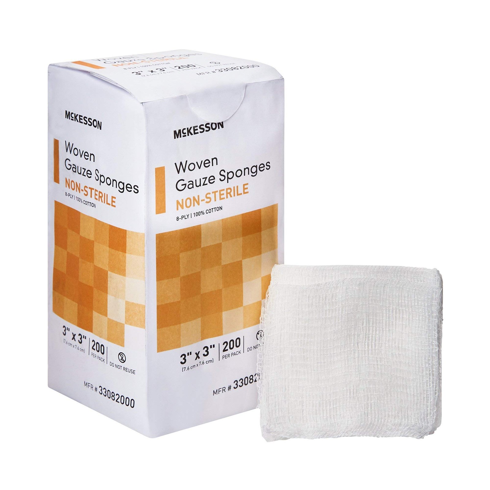 McKesson Woven Gauze Sponges, Non-Sterile, 8-Ply, 100% 3 x 3 Inch, White