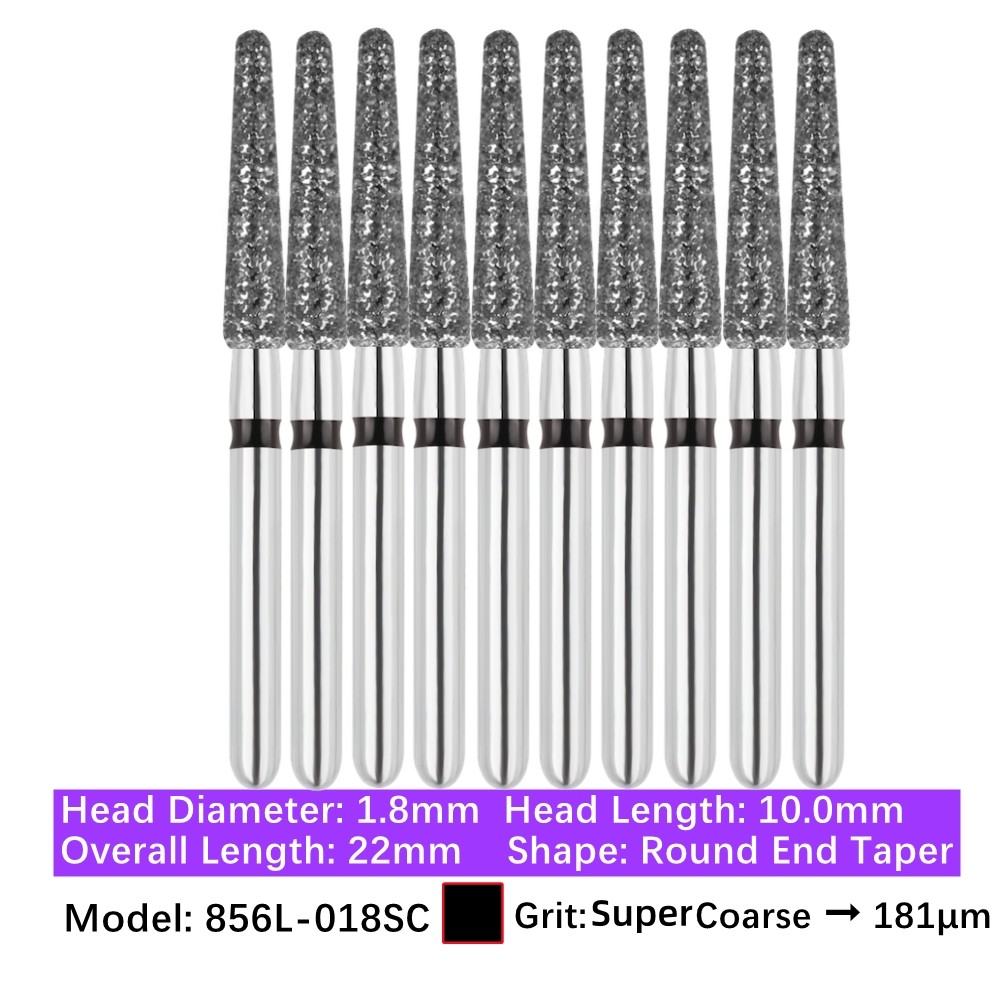 Vakker 10pc Dental Long Round End Taper FG Diamond Bur 856L-018SC Super Coarse