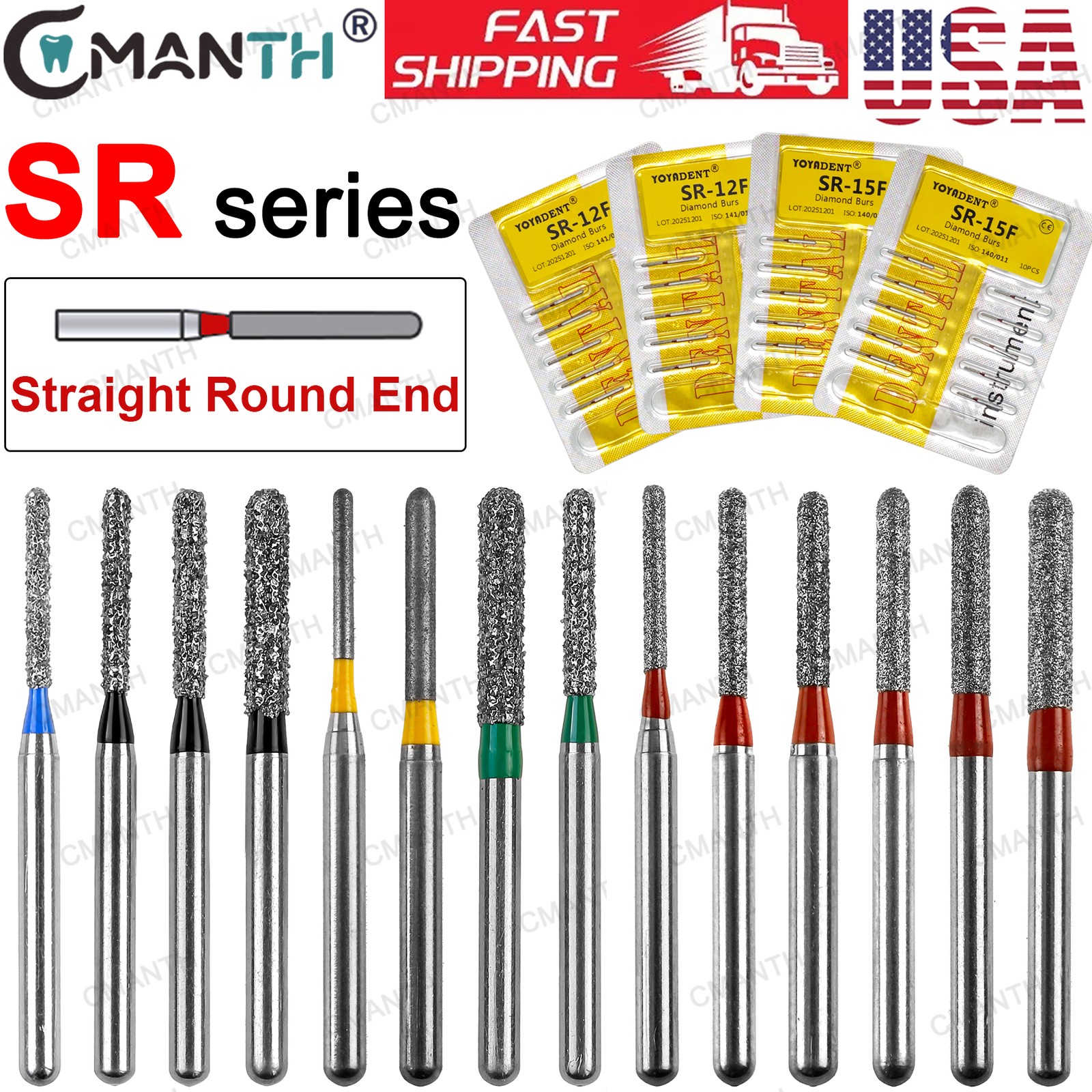 20PCS Dental Diamond Bur FG High Speed Bur SR Straight Round Coarse/Fine 880 881