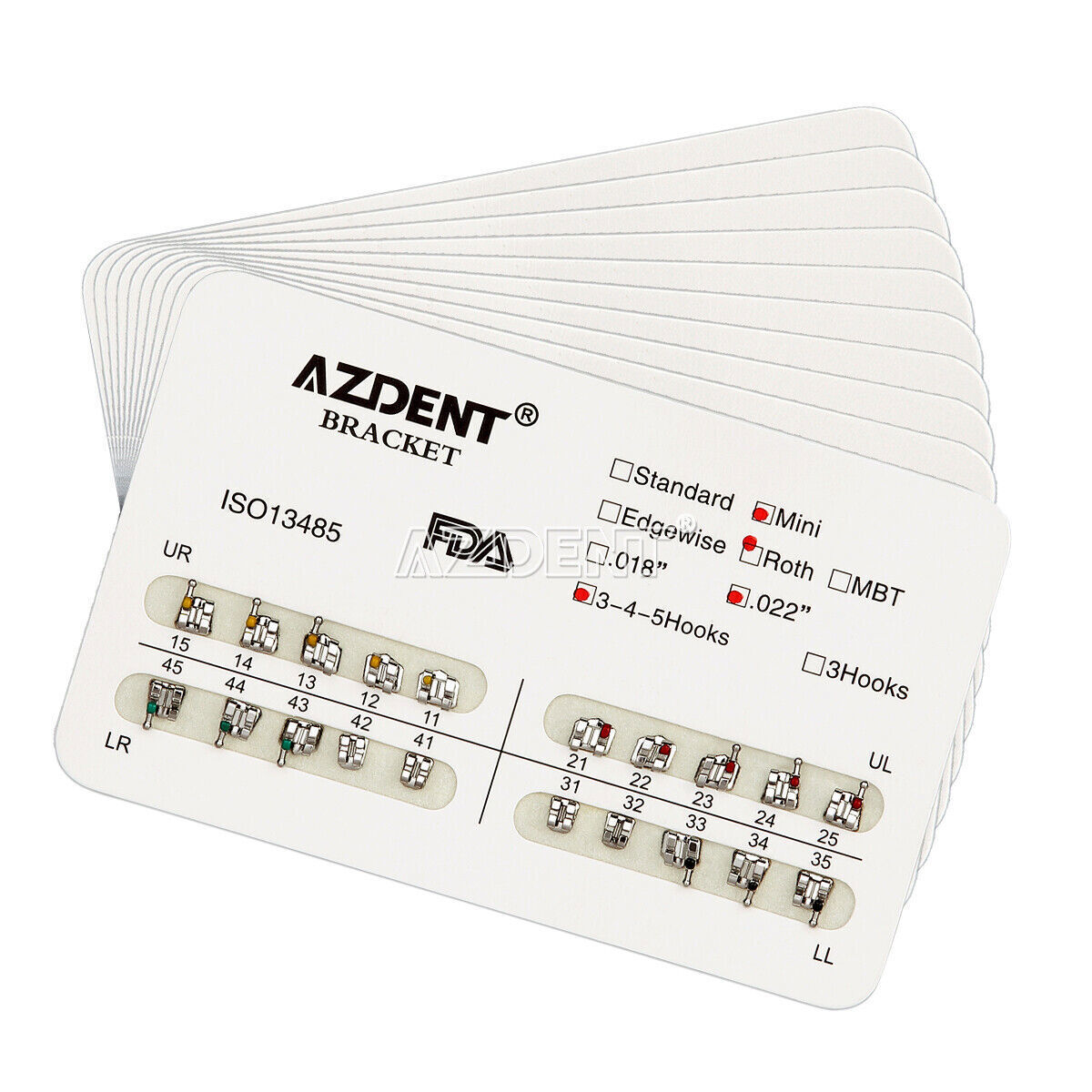 AZDENT Dental Orthodontic Metal Brackets Braces Mini Roth 0.022 Hook3/Hook345