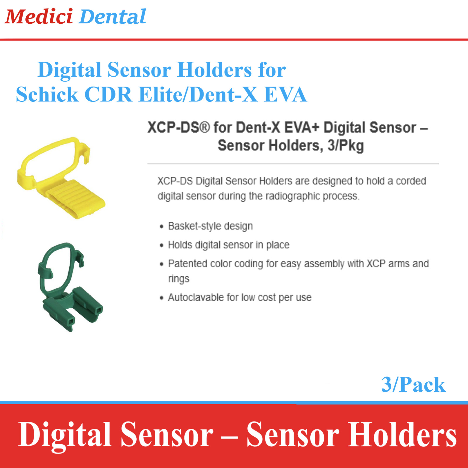 Dental X-Ray XCP-DS Schick CDR Elite Dent-X EVA+ Digital Sensor Holders 3/Pk