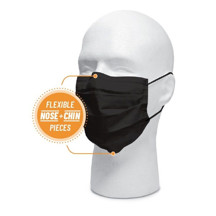 Level 3 (4 Ply) Procedural Mask – Black w Flexible Nose & Chin Piece (50 per bx)
