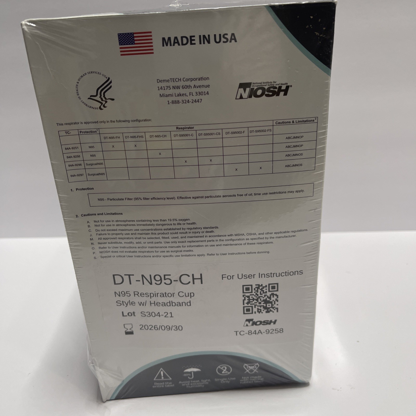 DEMETECH Surgical N95 Respirator Masks (20 Pack) | NIOSH Approved | MADE IN USA