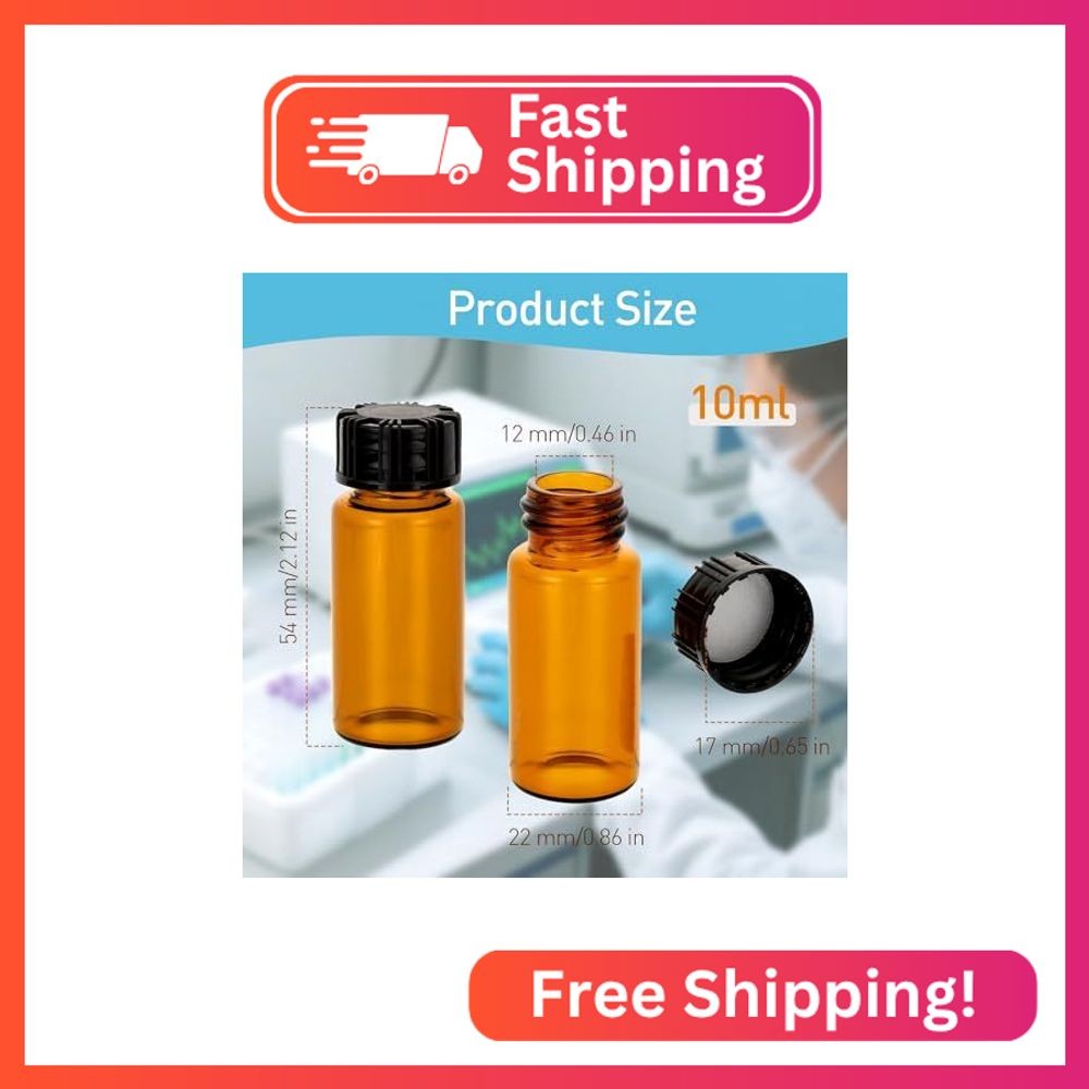 Jiuwu 10 Pack Glass Vials with Screw Caps,Amber Small Bottle,10 Ml Glass Jars,Bo