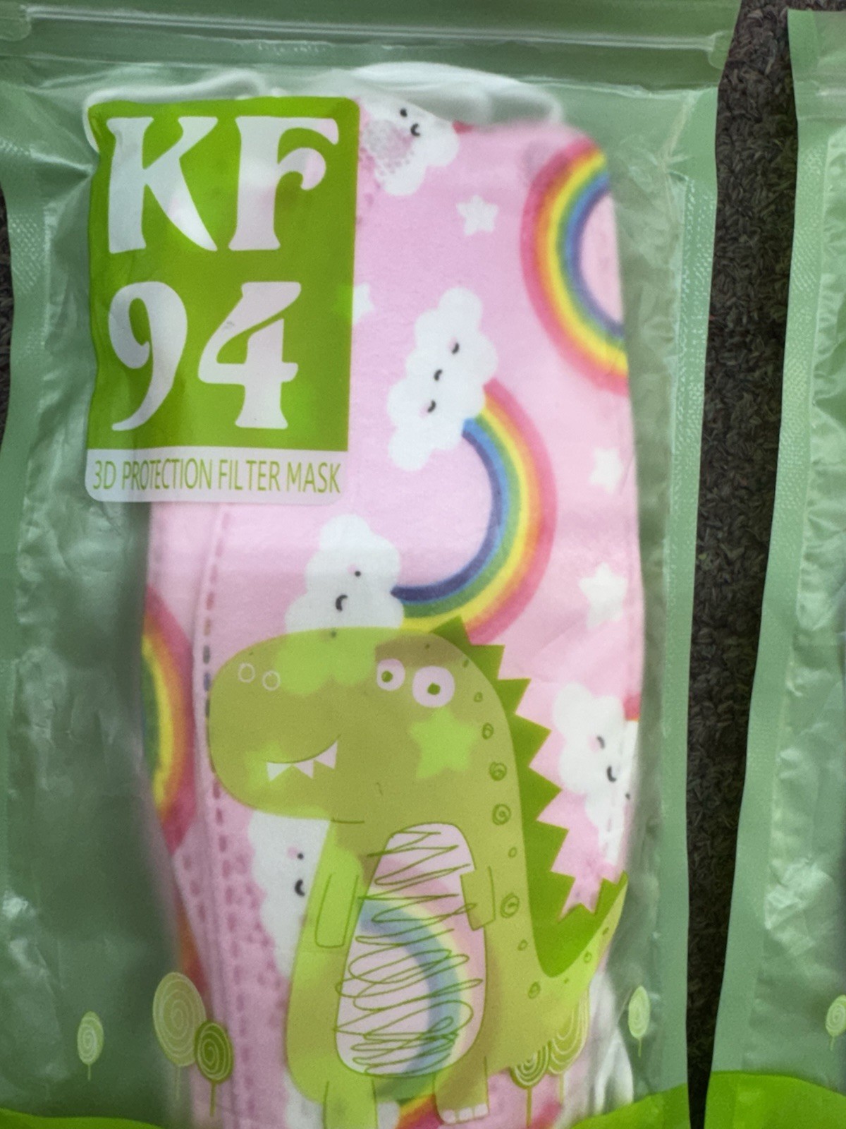 (40) Kid’s Face Masks KF94 Pink With Clouds & Rainbows & White Floral Disposable