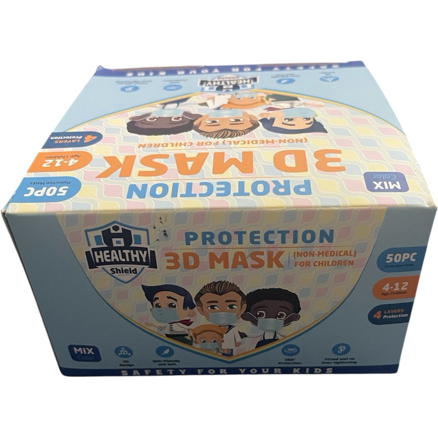 50Pcs Cartoon 3D Kids BFE 95% Protective 4 Layer Face Mask Disposable Respirator