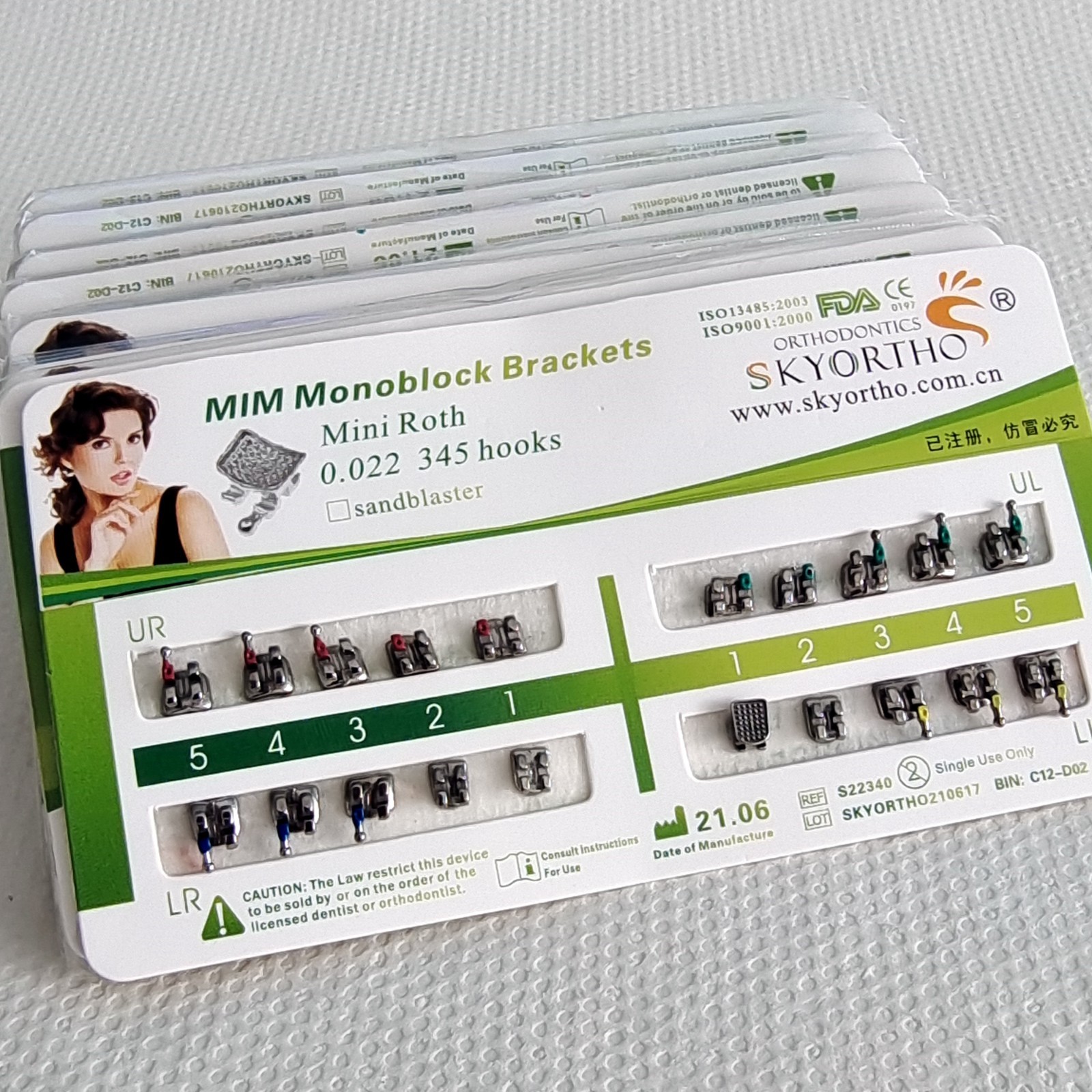 50Packs Dental Orthodontic MIM Monoblock Brackets Brace Mini Roth/MBT .022 345H