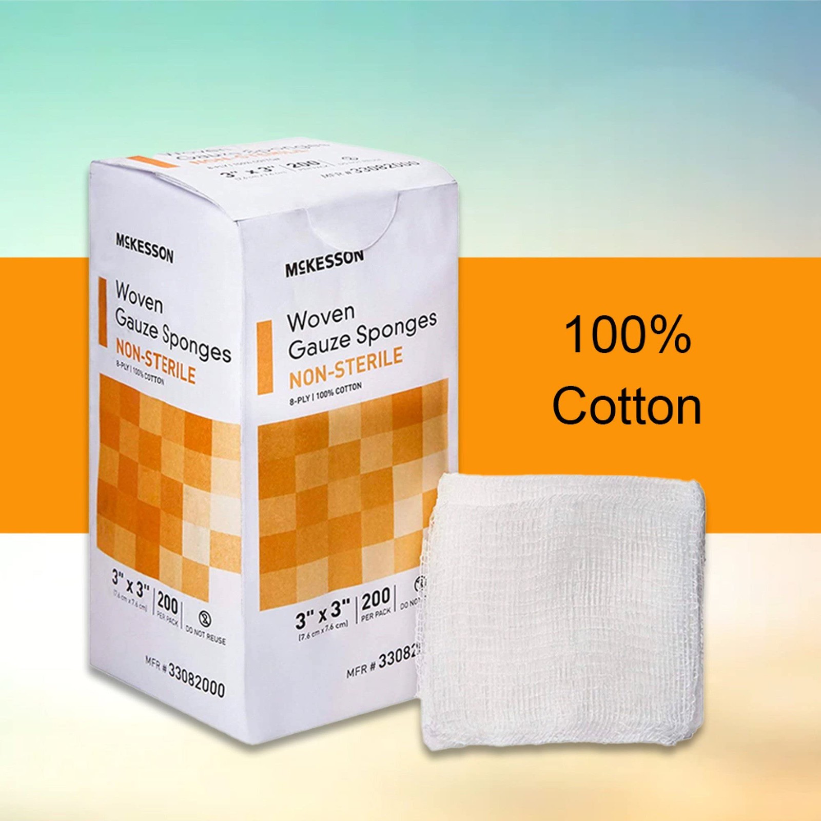 McKesson Woven Gauze Sponges, Non-Sterile, 8-Ply, 100% 3 x 3 Inch, White