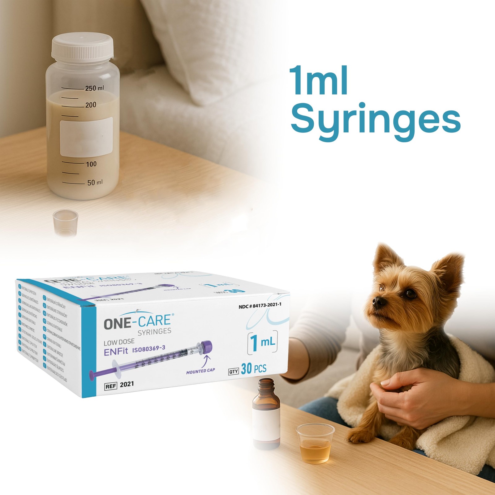 ONE-CARE Lab ENFit Syringe 1ml with Mounted Cap, Transparent