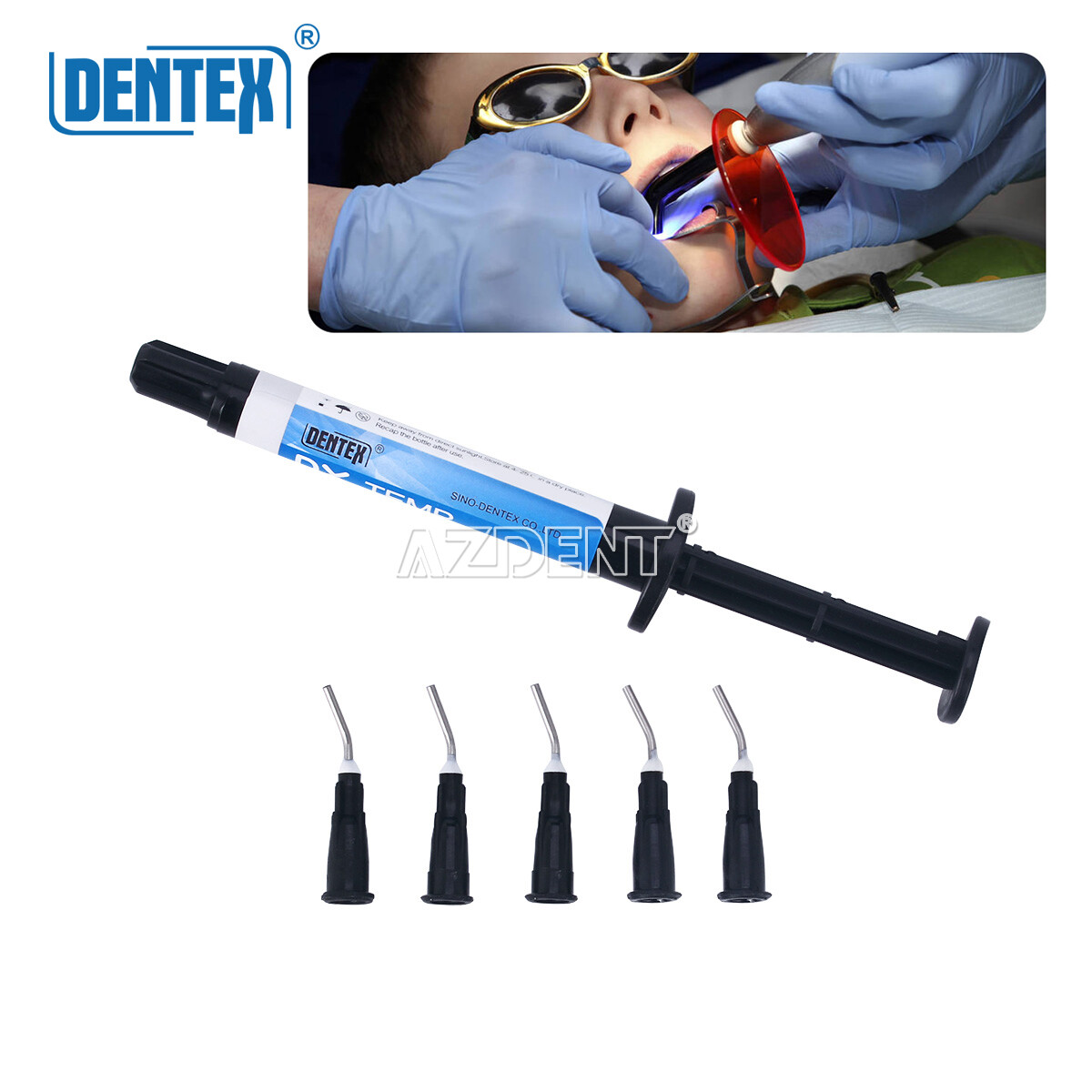 DENTEX Dental Temporary Flow Light Cure Filling Composite Resin 2.5g 5 Tips