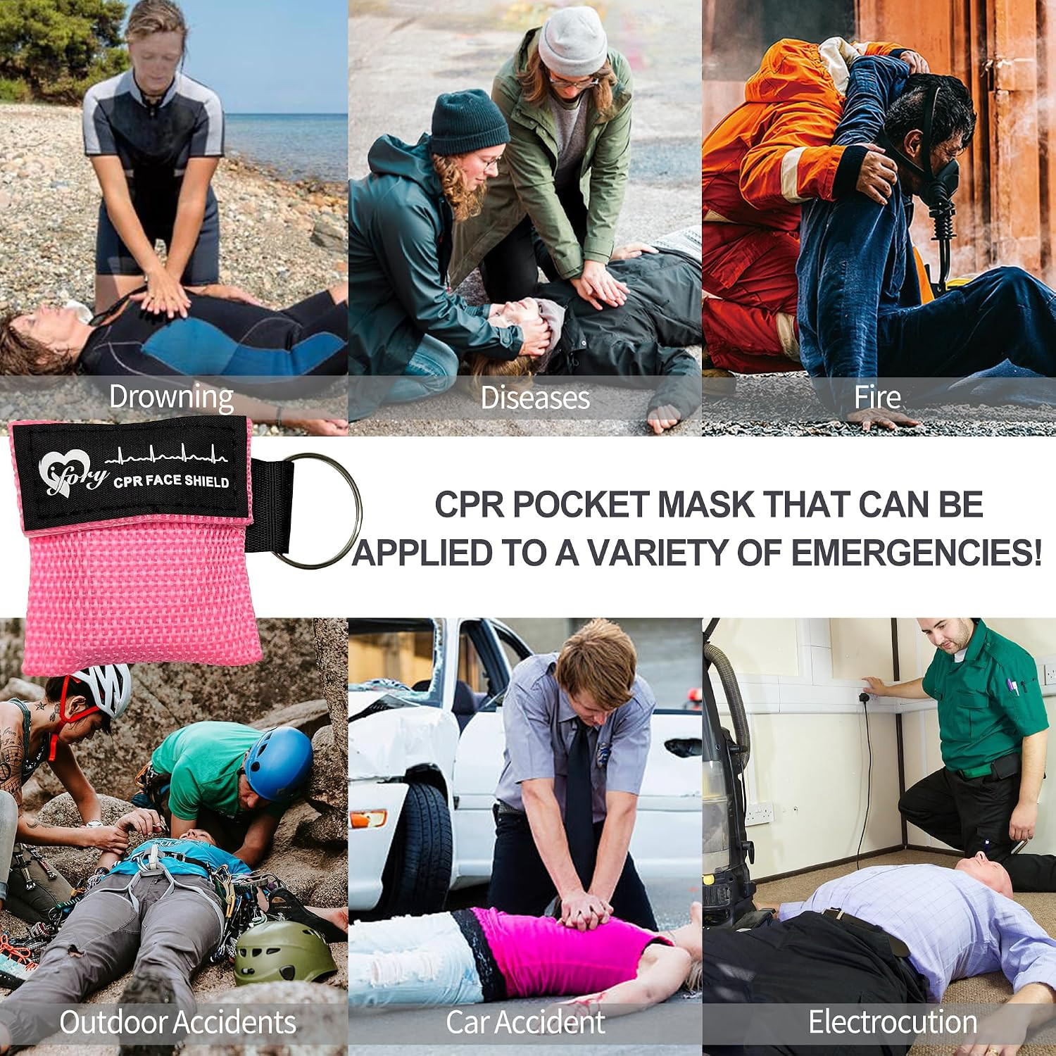 CPR Face Shield with Keyring (100 Pack), CPR Pocket Mask for Emergency Kit, CPR