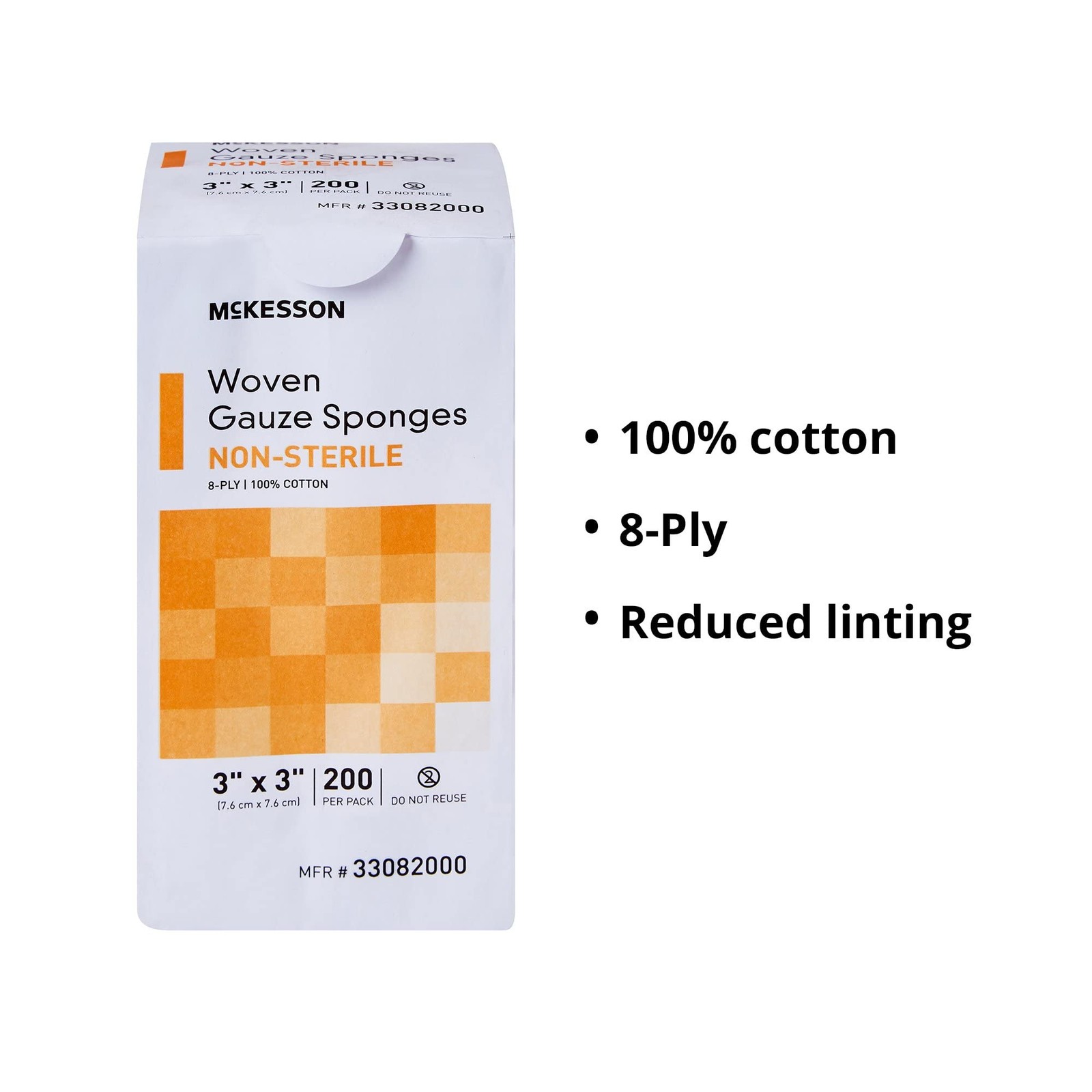 McKesson Woven Gauze Sponges, Non-Sterile, 8-Ply, 100% 3 x 3 Inch, White
