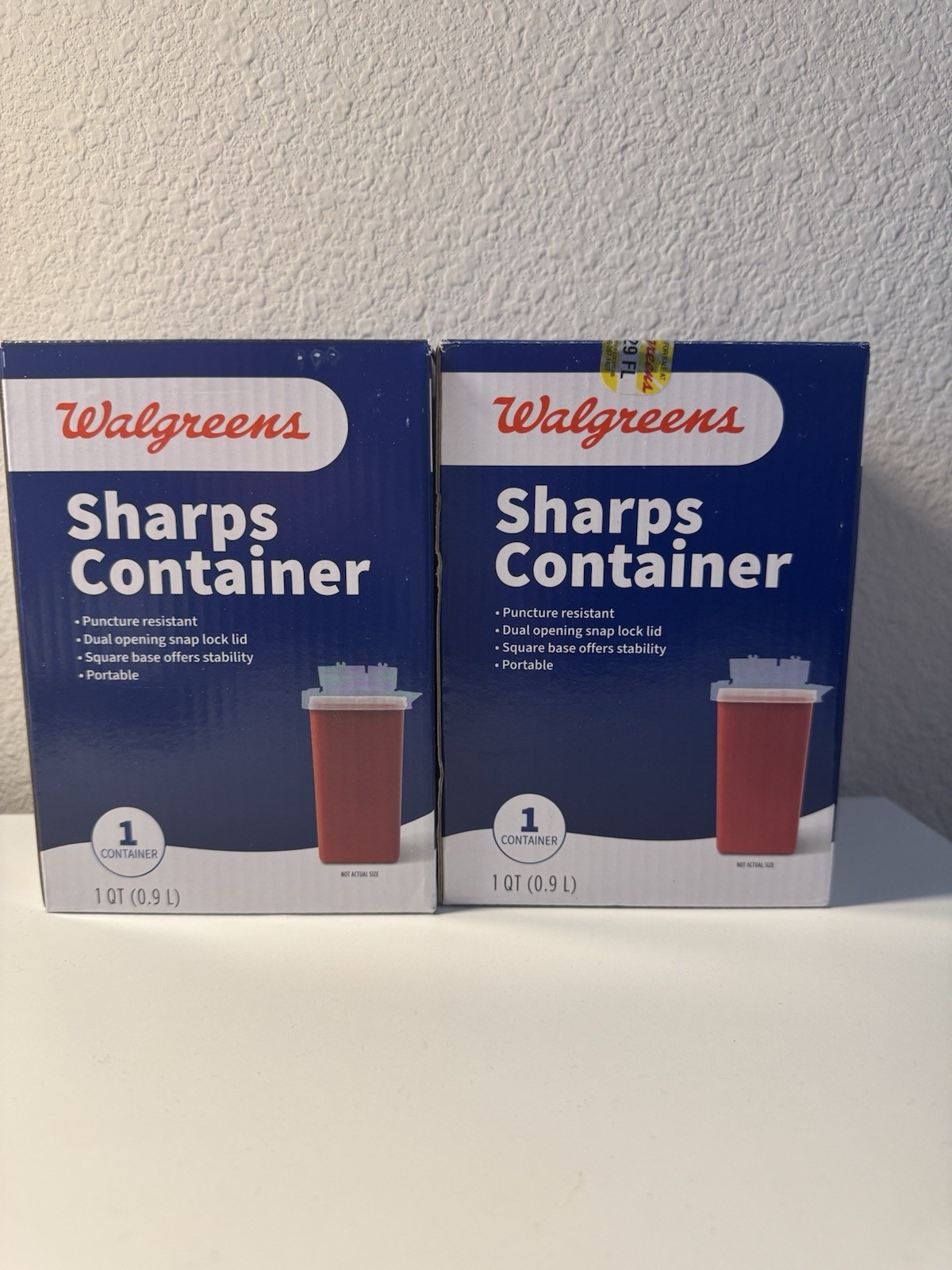 Walgreens Sharps Container Red 1 Qt Biohazard Needle Disposal x 2 pack