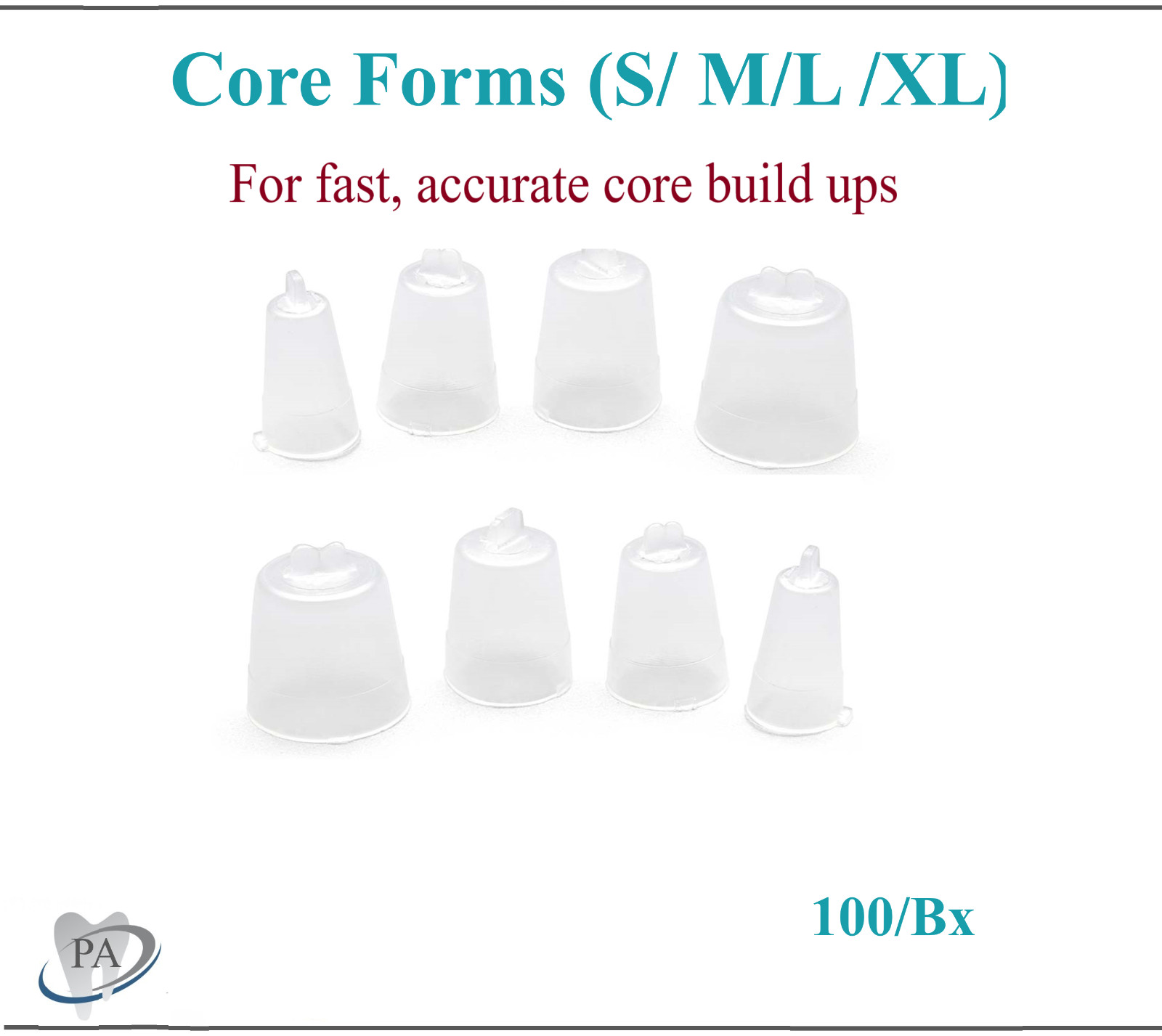 Dental Core Forms for Build ups 100 pcs – Sizes: Small, Medium, Large, Assorted