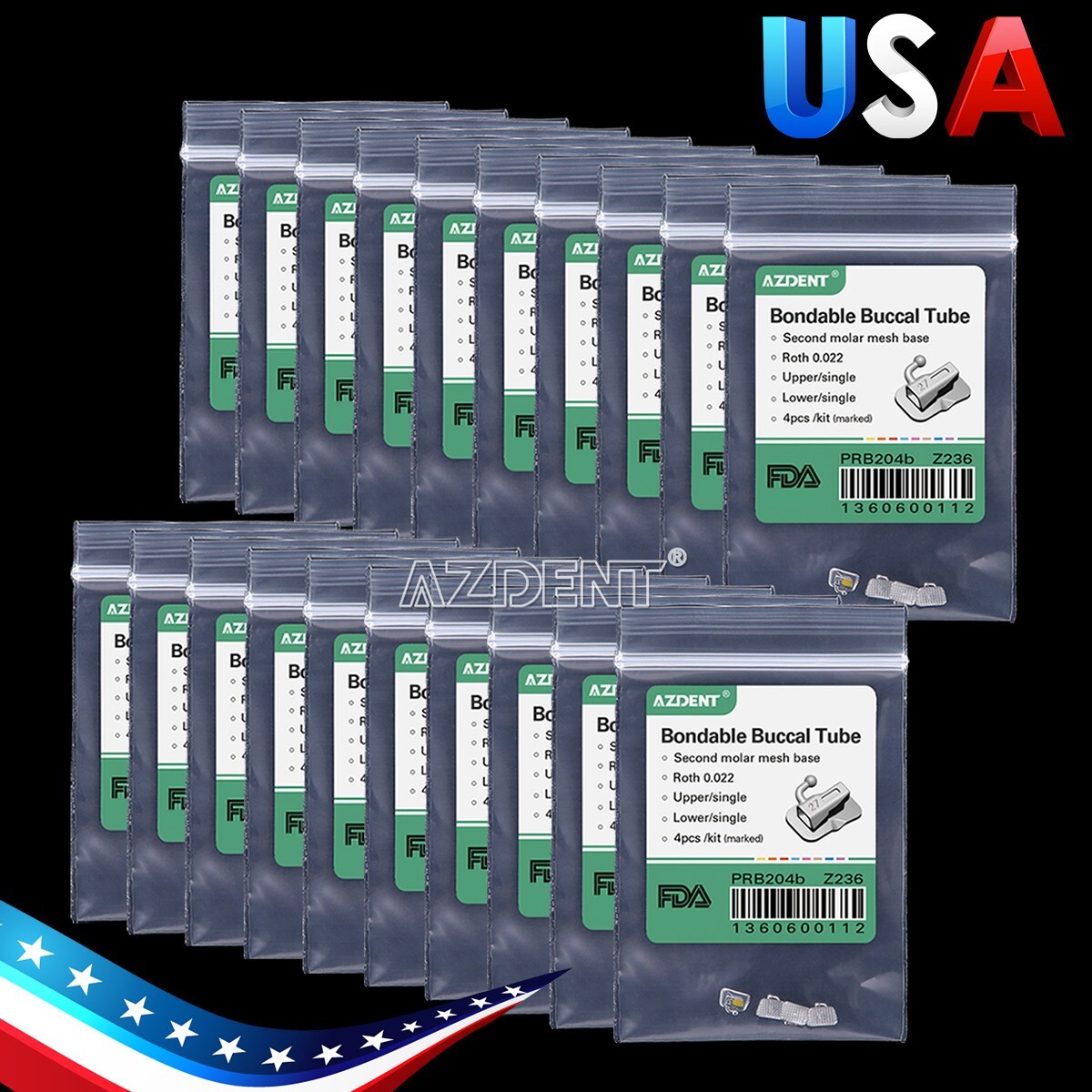 10X AZDENT Dental Ortho Buccal Tubes for 2nd Molar Bondable Non-Conv Roth.022