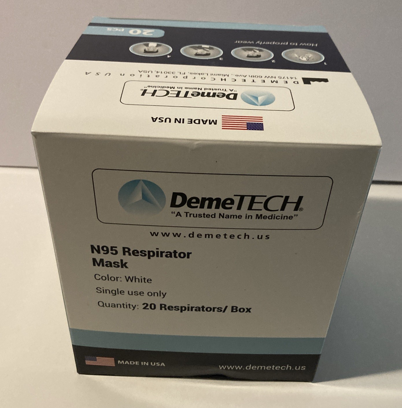 N95 Respirator Mask DemeTECH Cup Style DT-N95 20 Pack 11/2025 Made In USA