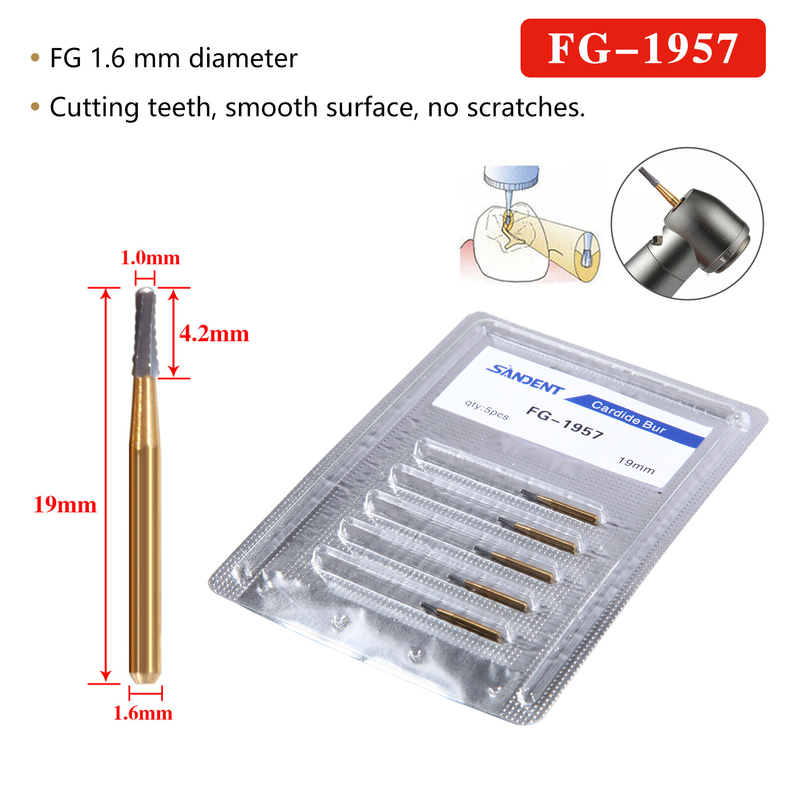 10-100*Dental Tungsten Steel Carbide Crown Cutting Bur For High Speed FG-1957 SA