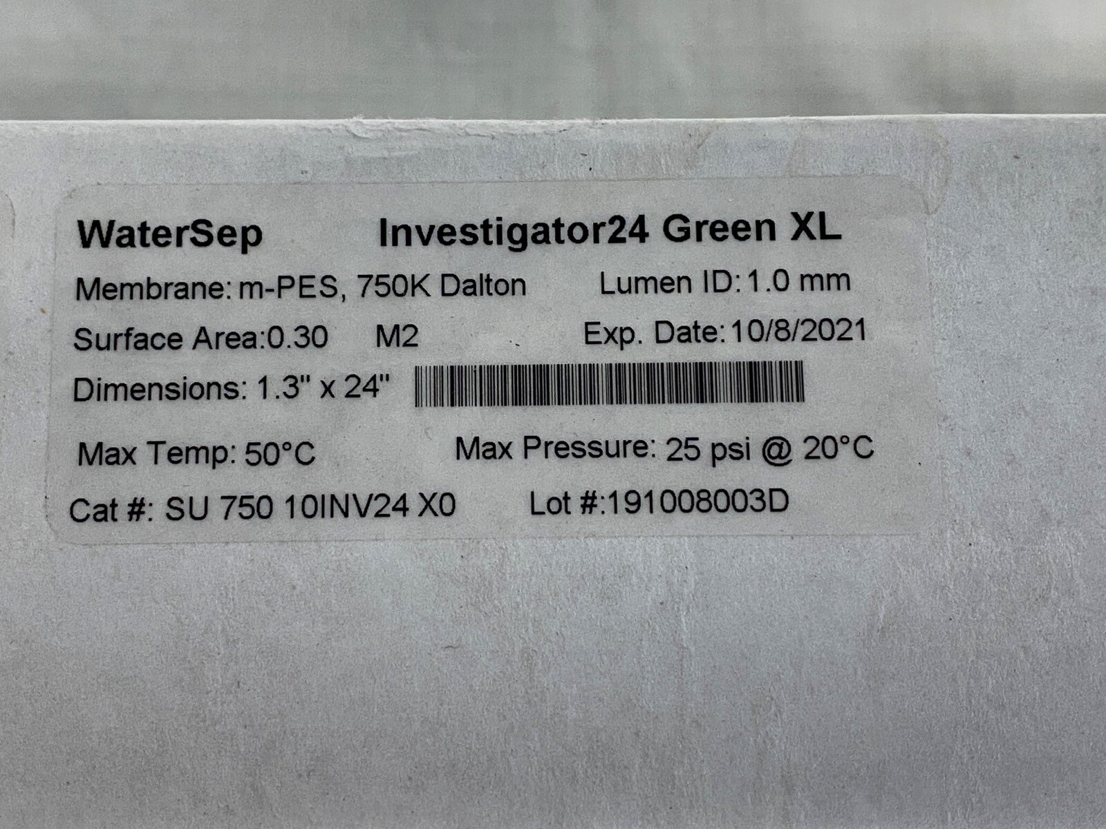 WATERSEP SARTORIUS Investigator24 Green XL Hollow Fiber Filter SU-750-10INV24-X0