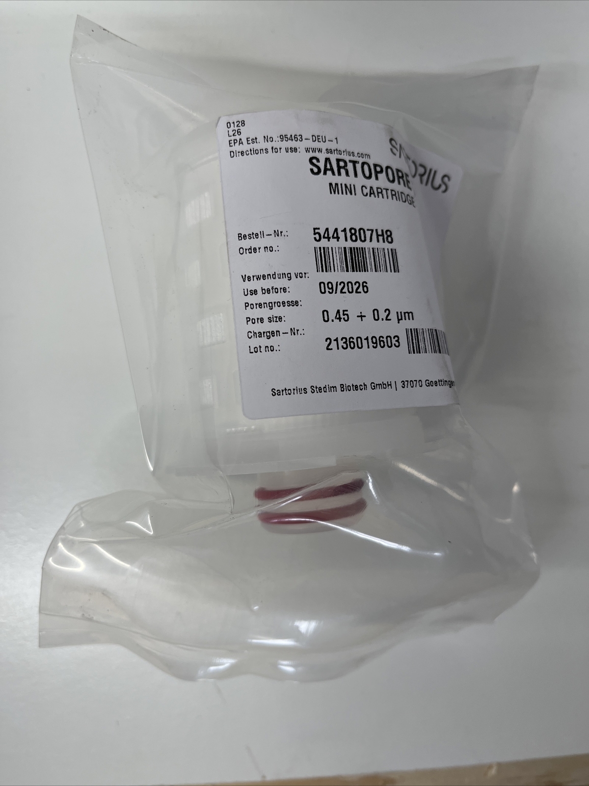 5x Sartorius Stedim Sartopore 2 Mini Cartridge 5441807H8 0.45+0.2 micron 09/2026