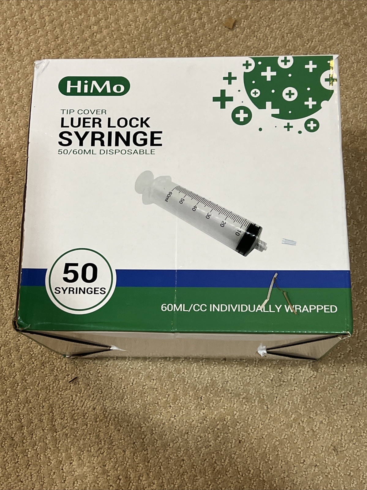 HiMo Pack of 50 – 60mL Luer Lock Syringe without Needle Large Plastic(1 Missing)