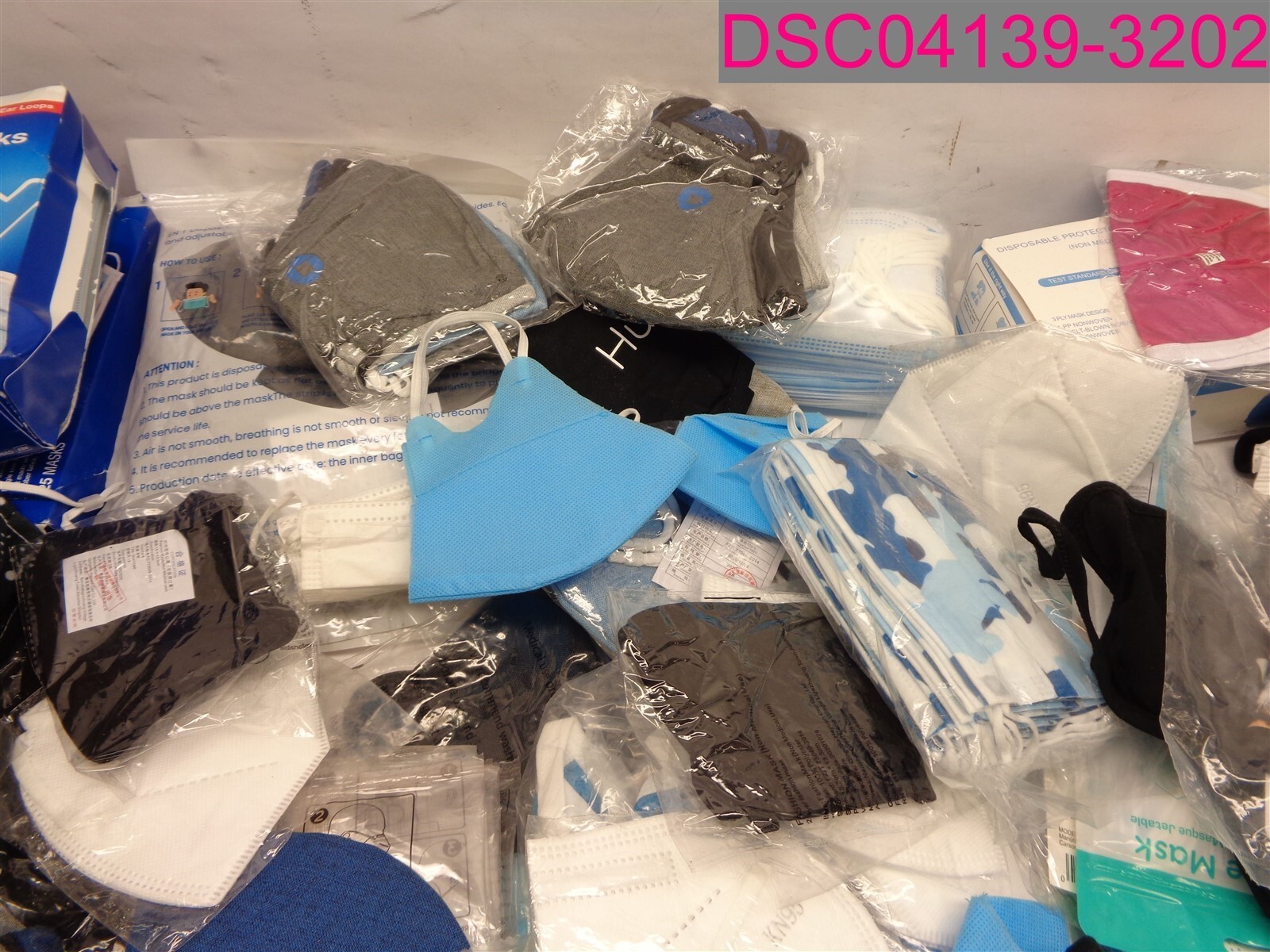 QTY=670; Face Mask Mixed Lot, Variety, Colors & Sizes & Styles.