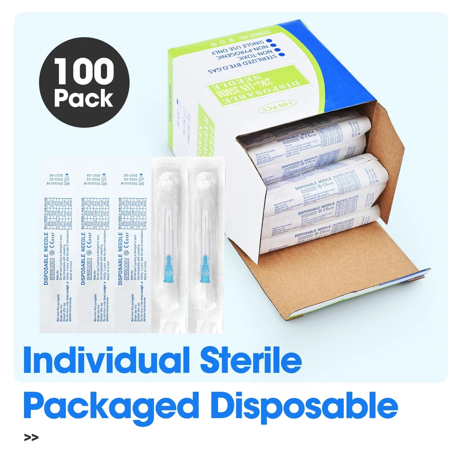 1.5 inch 22G Disposable Lab Dispensing Needles Pack of 100 Individual Sterile