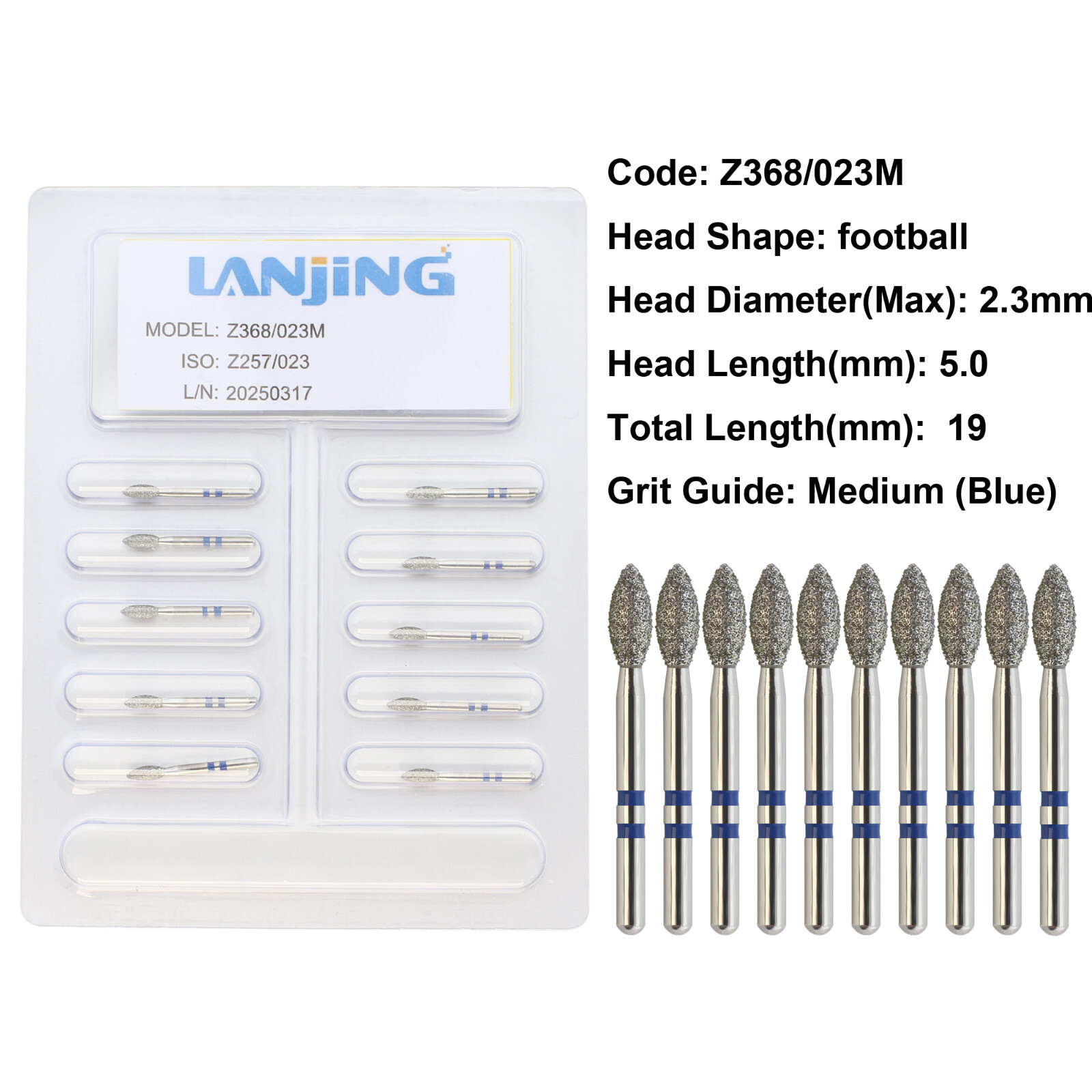 20 Types Zirconia Dental Diamond Burs FG Friction Grip for High Speed Handpiece