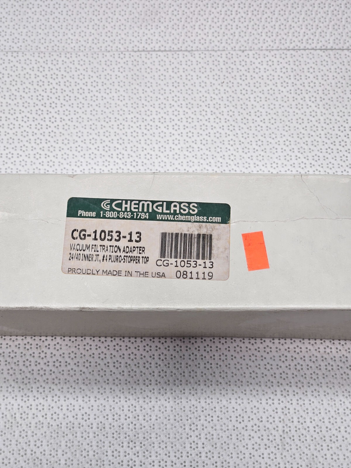 CHEMGLASS CG-1053-13 Adp. Vacuum Filtration 38mm ID Flange #4 Pluro Stopper 24/4