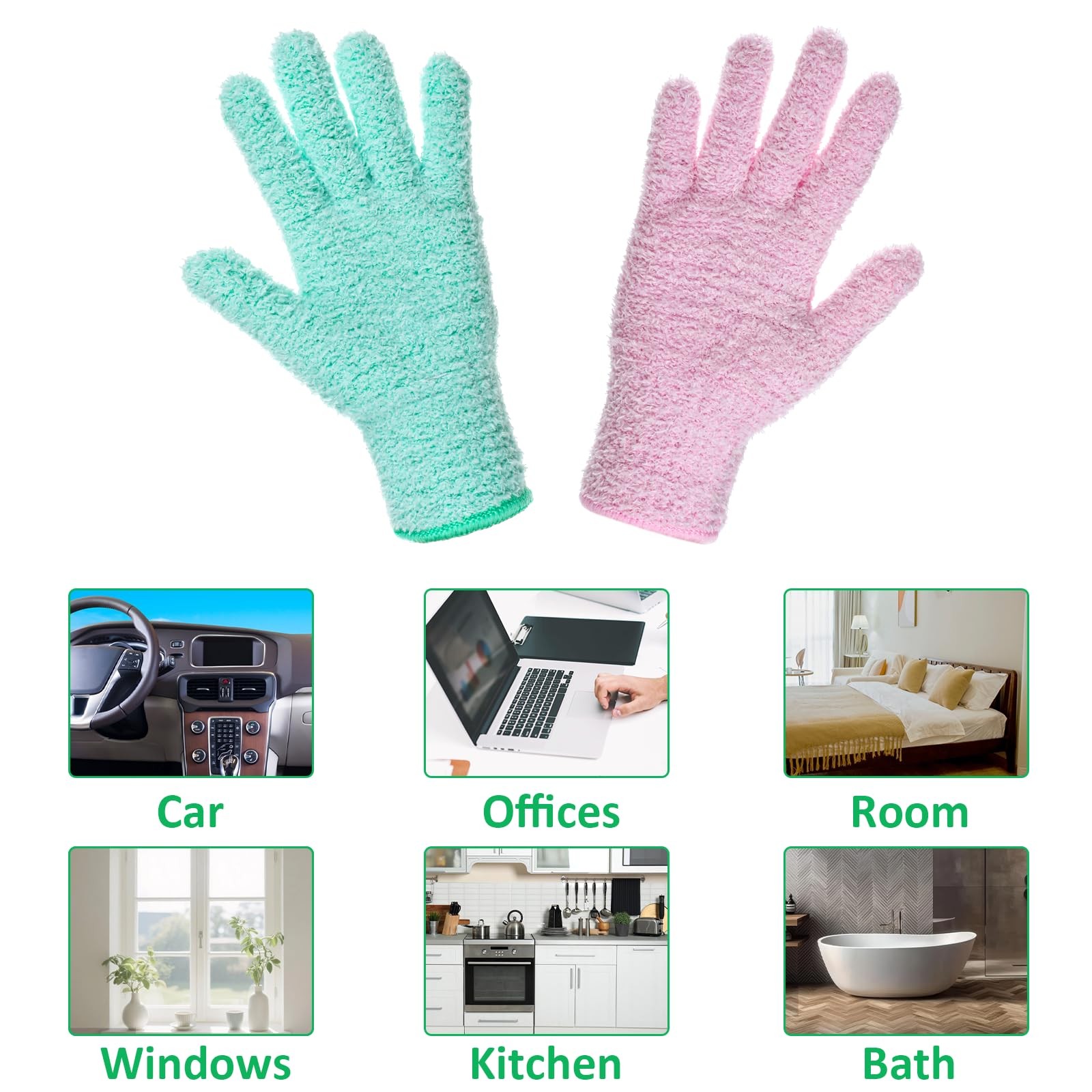 2 Pairs Microfiber Dusting Gloves, Reusable Plant Cleaning GlovesWashable Lea…