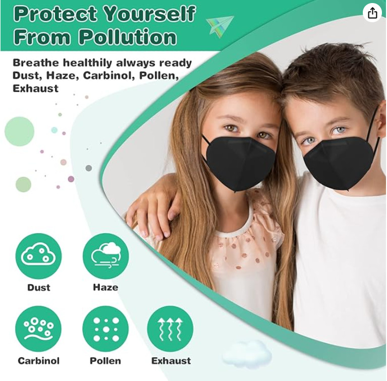 50 Pcs Black KN95 Protective 5 Layer Face Mask For Kids Boys Girls Child Unisex