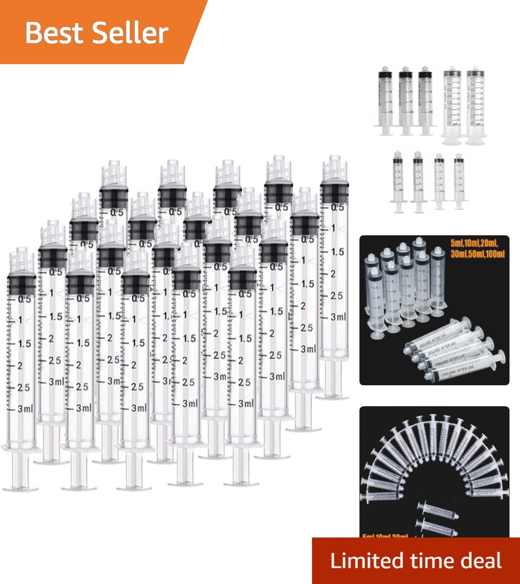 20-Pack 3ml Transparent Syringes – Luer Lock Design for Accurate Dispensing
