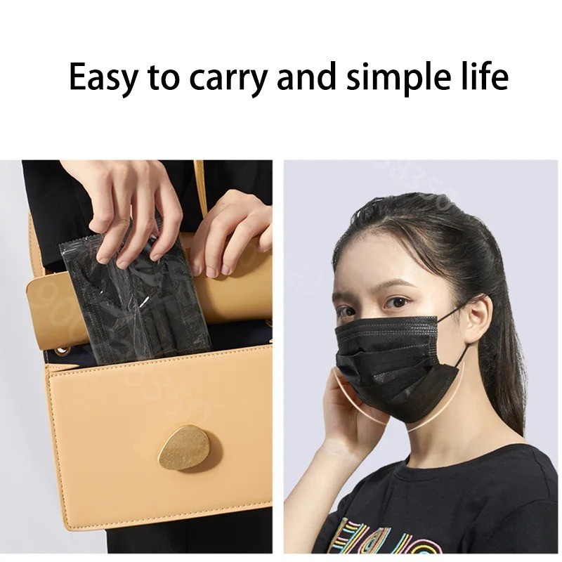 Face Mask 100PCS Adult Black Disposable Masks 3-Layer Filter Protection