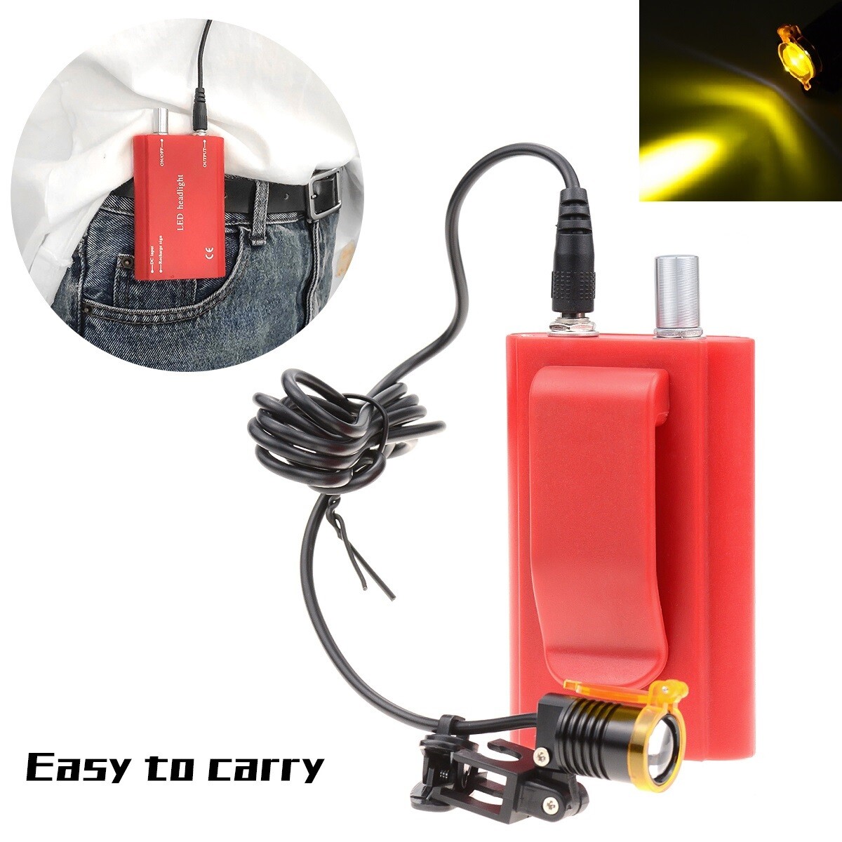 3W Dental Surgical LED Headlight Waist-hanging Headlamp with Filter for Loupes