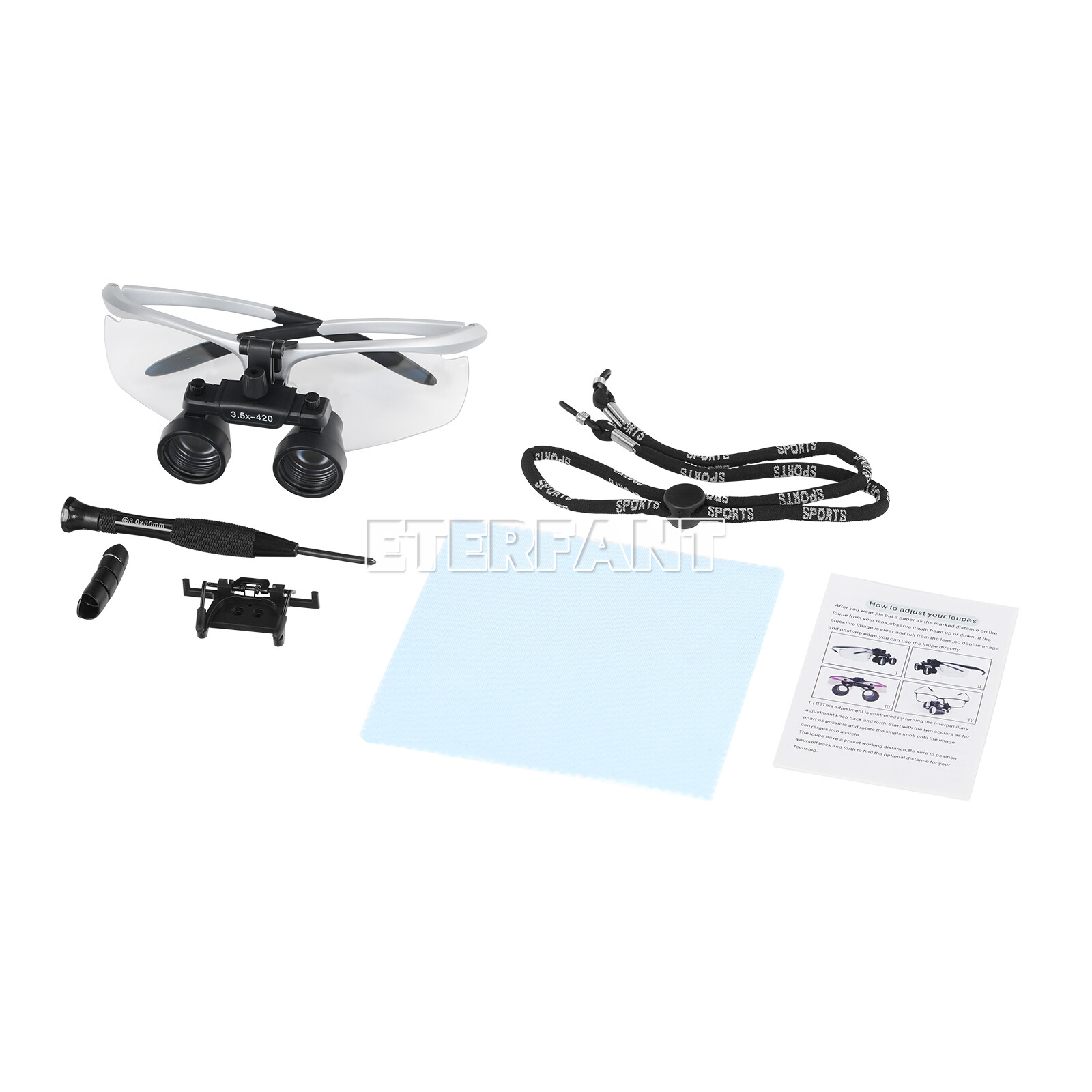 ETERFANT Dental Surgical Binocular Magnifier Loupes High-Definition 3.5X Silver