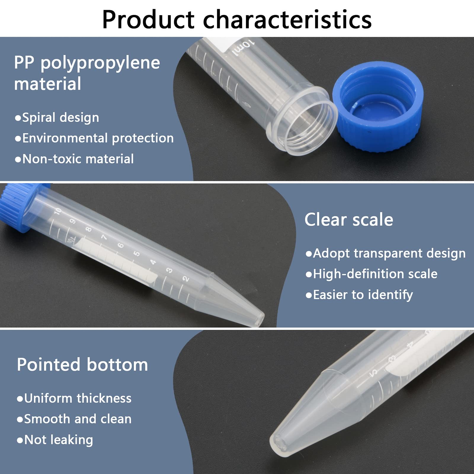 Kesell 10ml Centrifuge Tube Conical Bottom Blue Screw Cap with Clear…