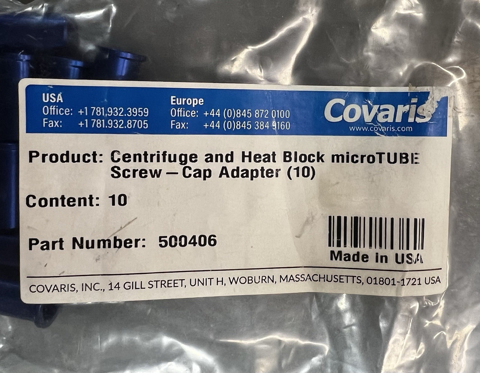 *Lot of 10* Covaris 500406 Centrifuge and Heat Block microTUBE Screw-Cap Adapter