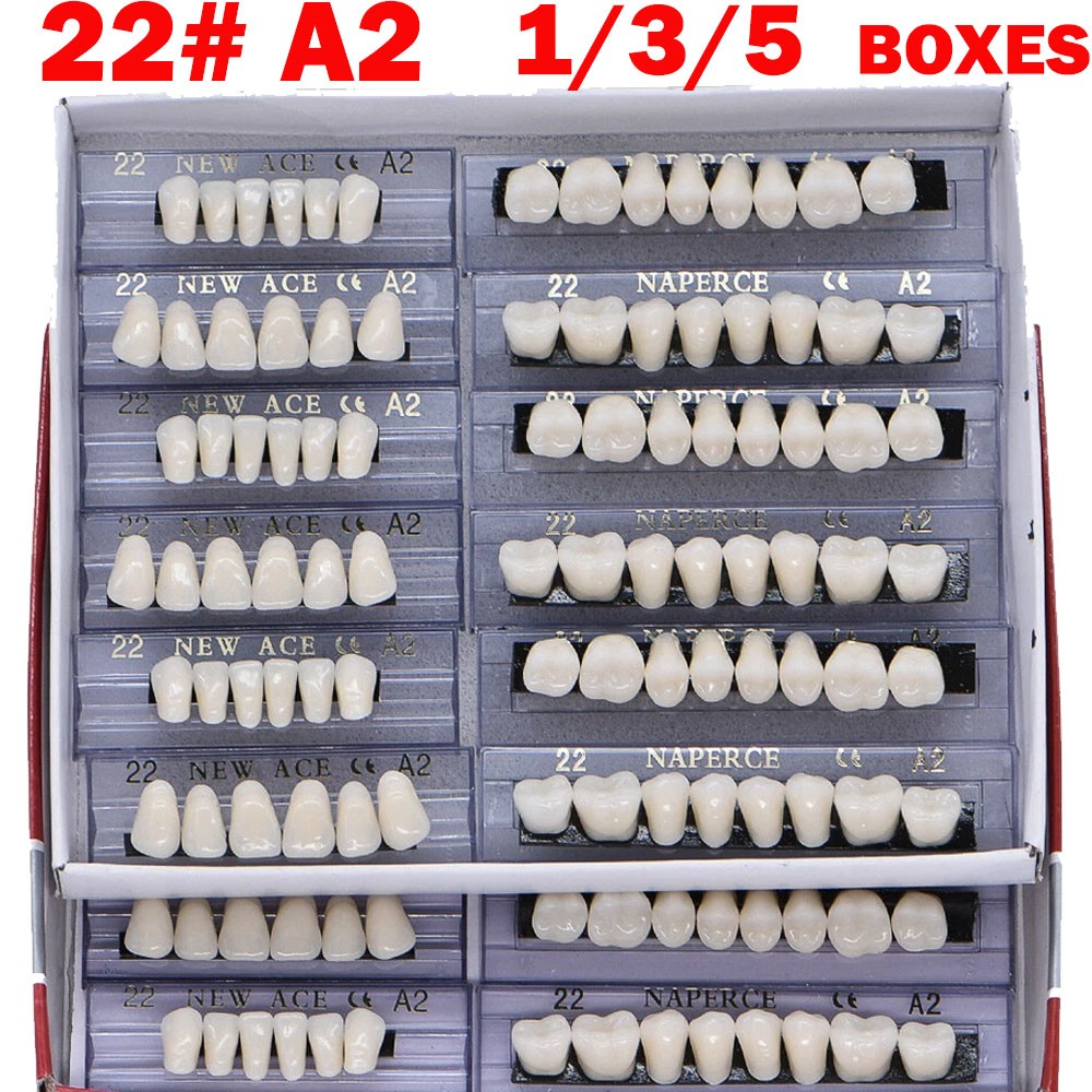 1/3/5Boxes 22# A2 Dental Acrylic Resin Denture Full Sets Teeth Upper Lower Shade