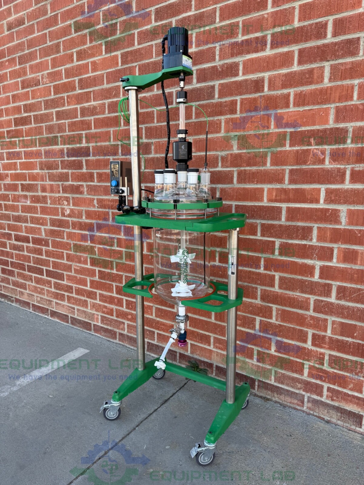 Chemglass 30 Liter Glass Reactor w/ Chemglass Overhead 1/4 HP Stirrer