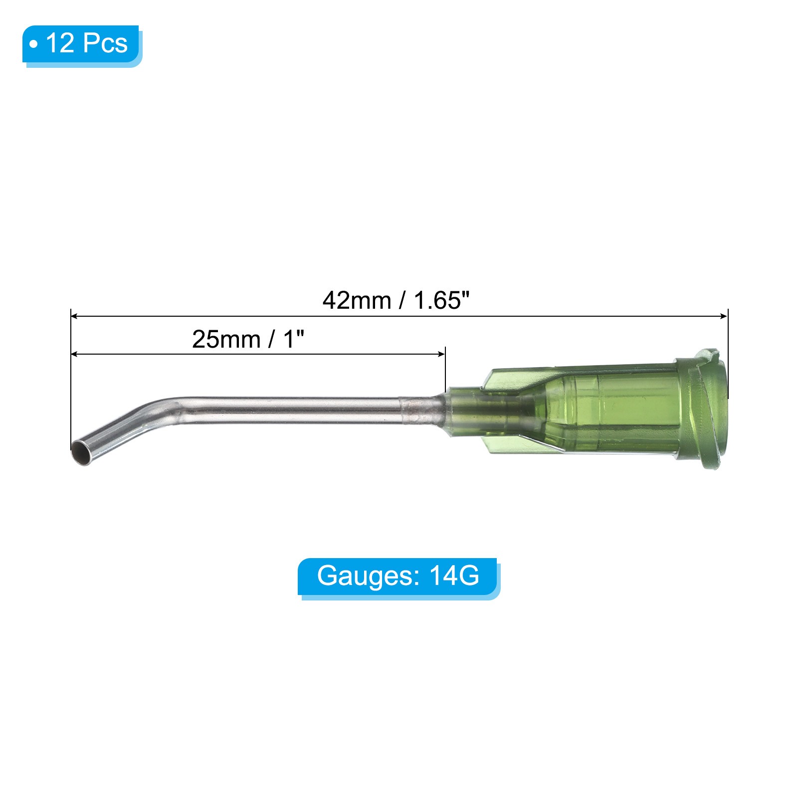 12 Pcs 14G 1 Inch Blunt Tip Dispensing Needles for Adhesive, Olive Green