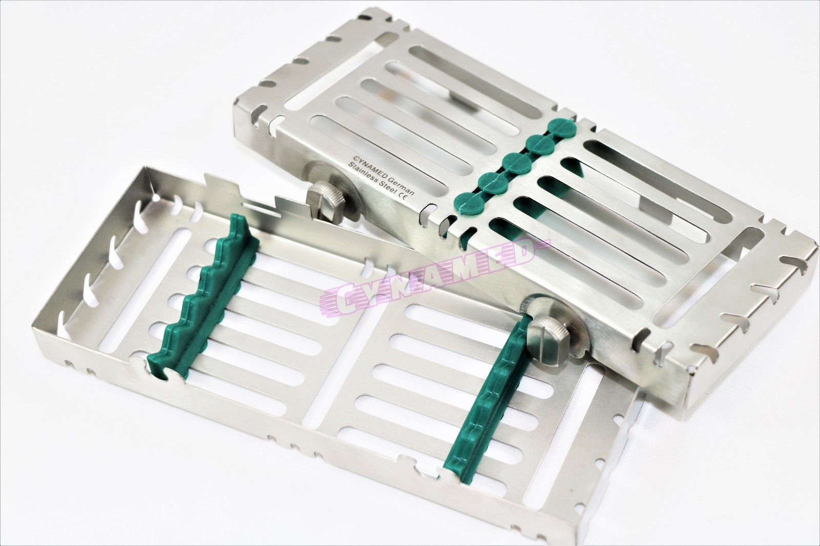 DETACHABLE STERILIZATION CASSETTE WITH BUTTONS GREEN GERMAN AUTOCLAVABLE 5 SLOT