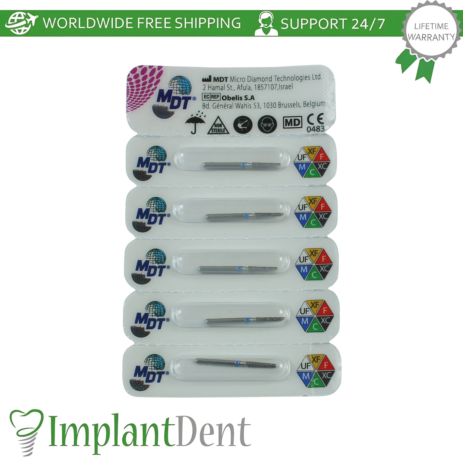 Dental MDT Flat End Taper FG Diamond Burs 172 Crown Preparation Detailed Shaping