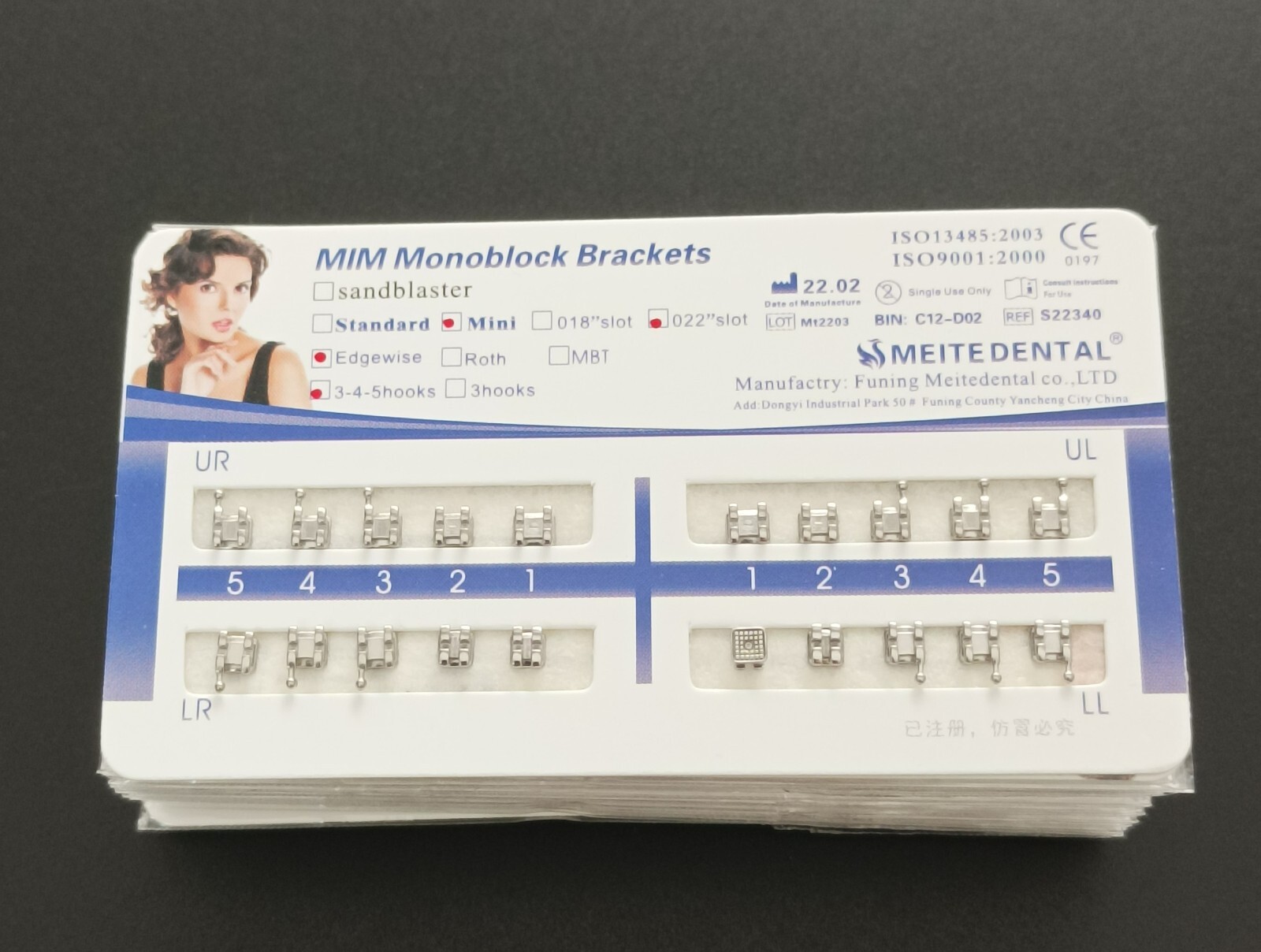 50Set Dental Orthodontic MIM Monoblock Brackets Mini Edgewise 022 Slot 345 hooks