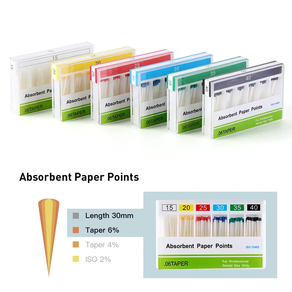 Dental Root Endodontic Absorbent Paper Points Taper 0.04/ 0.02 /0.06 15#-40#