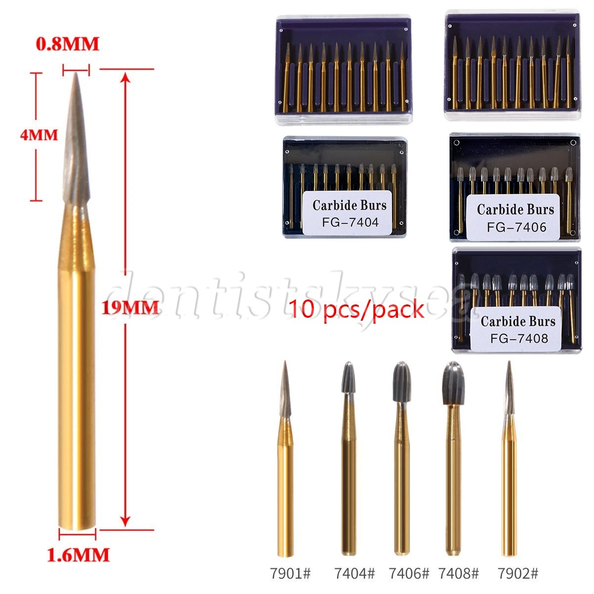 10 Pcs Dental Carbide Trimming & Finishing Burs FG7404/7406/7408/7901/7902/7903