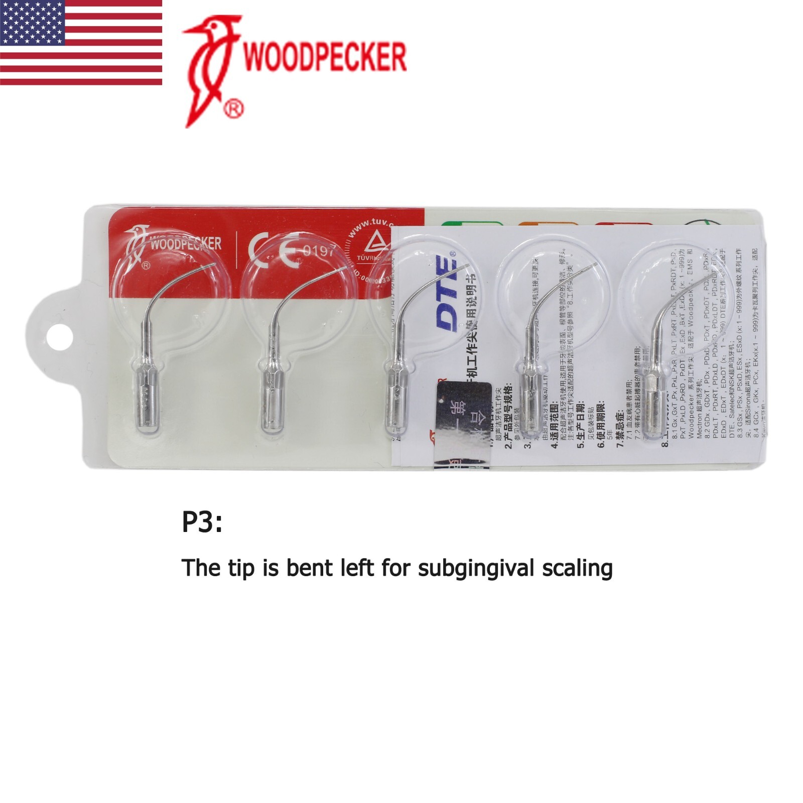 Woodpecker Dental Ultrasonic Scaler Handpiece HW-5L Piezo Tips G1 P1 P3 G4 EMS