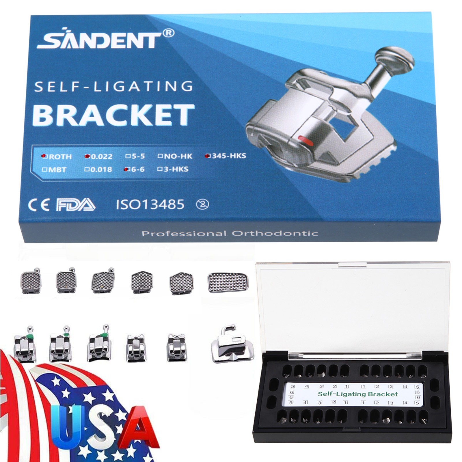 SANDENT Dental Orthodontic Self-Ligating Brackets Braces Roth.022 Hook 3-4-5