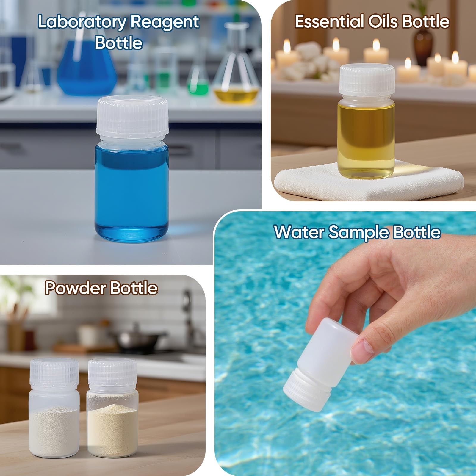 DEMORA 1 oz Small Plastic Bottles with Caps, Airtight 1 oz, Translucent