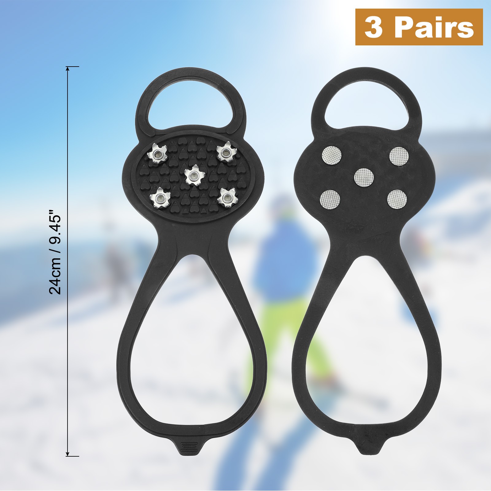 3 Pcs Non-Slip Spikes, 5 Tooth Steel Nails Ice Cleats, Black Size-M