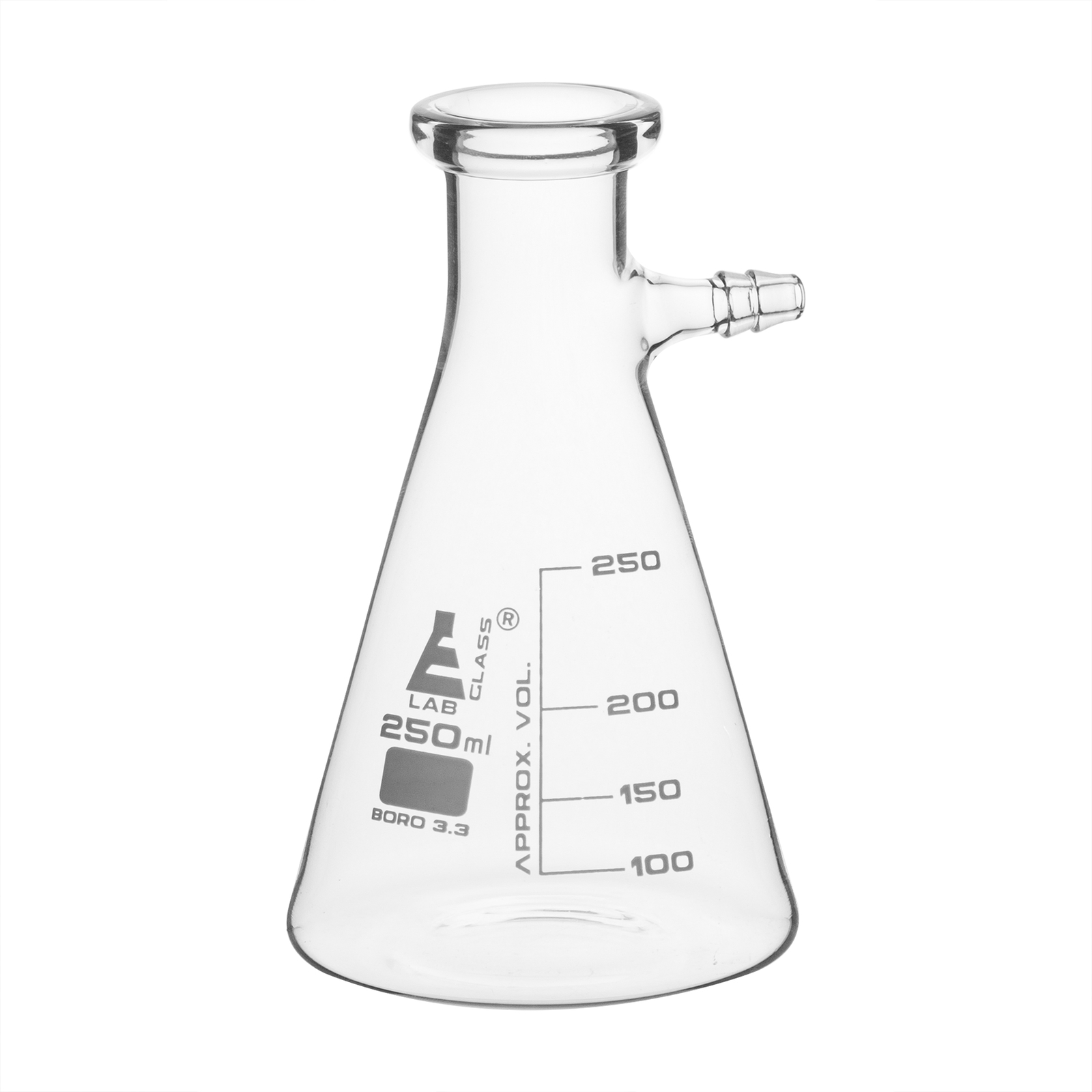 Filtering Flask, 250ml, borosilicate glass 50ml graduations, integrated side arm