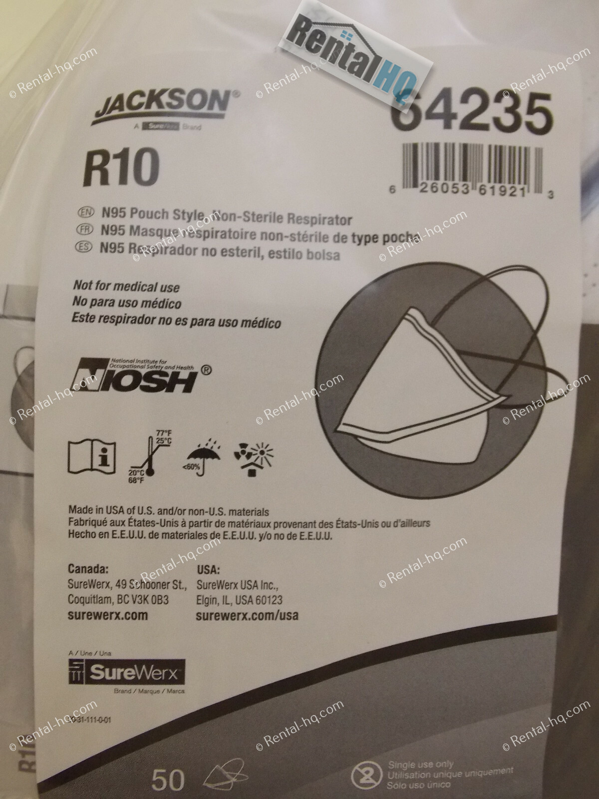 N95 Jackson Protective Disposable Face Mask Cover NIOSH Respirator (Bag of 50)